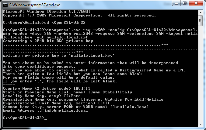 OpenSSL certificate generation